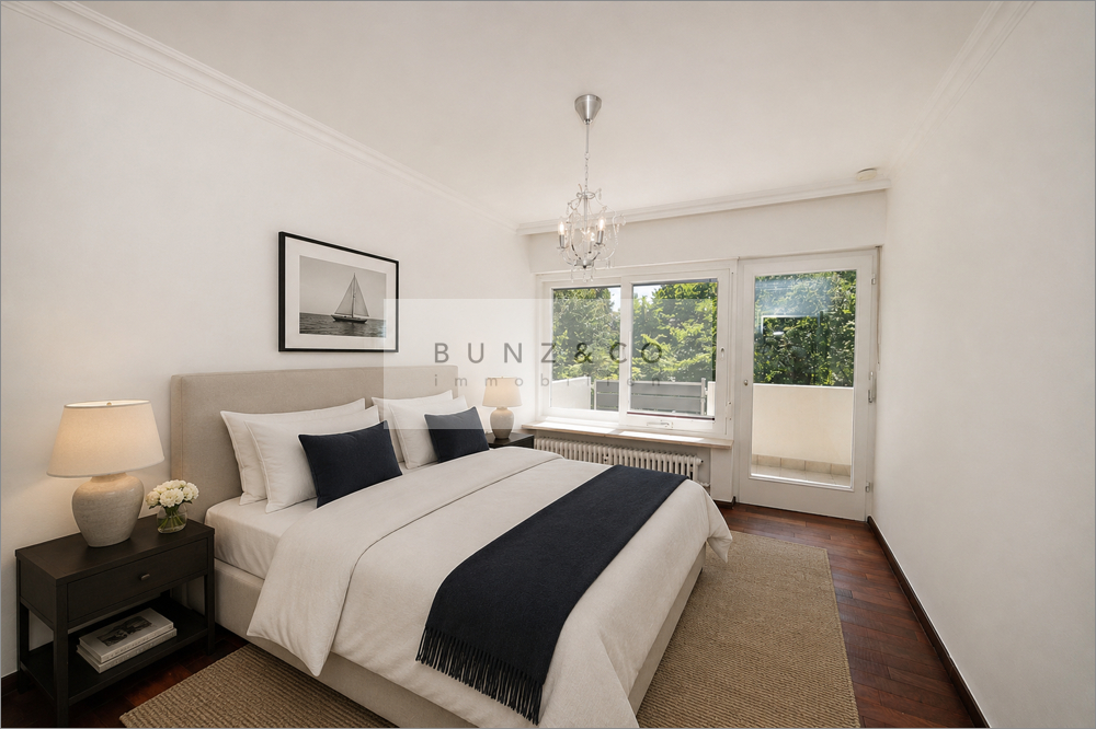 Schlafzimmer (mittels KI digital möbliert)