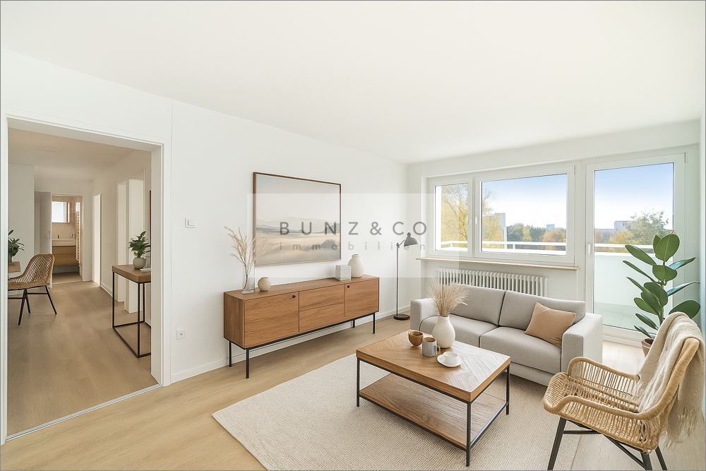 Wohnzimmer mit Süd-Ostbalkon