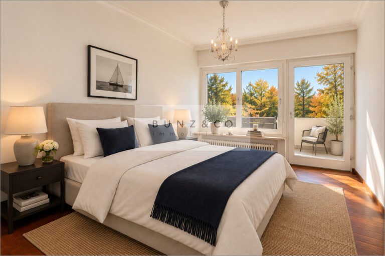 Schlafzimmer (mittels KI digital möbliert)